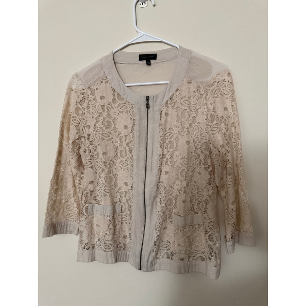 Women's Spense Beige Lace Bomber Jacket M